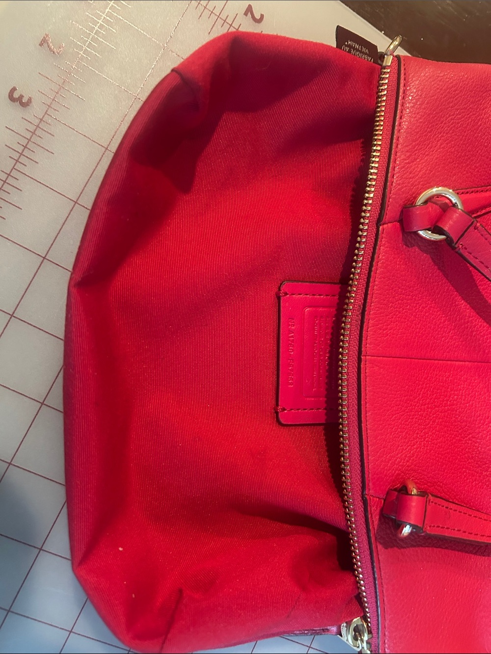 Coach Bright Red Pebbled Leather Shoulder Tote - Picture 7 of 10